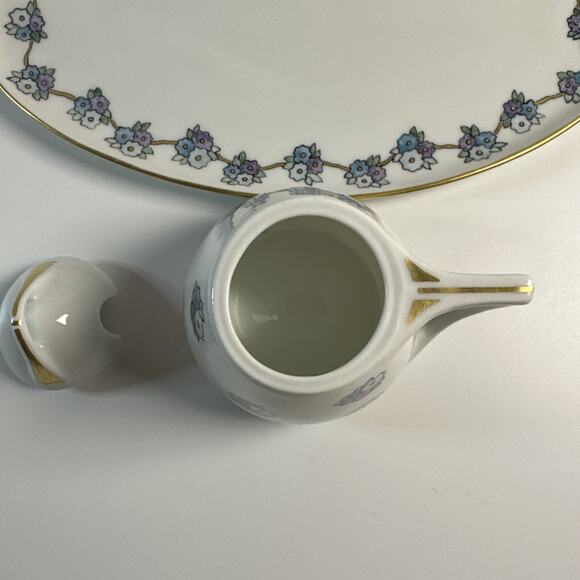 Vintage MZ Austria Dish & Creamer Set With Purple and Blue Hand Painted Flowers - Picture 7 of 10